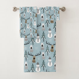 Winterbäume, Hirsche, Bären und Snowmen Badhandtuch Set