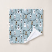 Winterbäume, Hirsche, Bären und Snowmen Badhandtuch Set (Waschlappen)