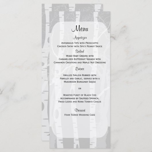 Winterbäume im Menü für graue Hochzeiten Menükarte (Vorne/Hinten)
