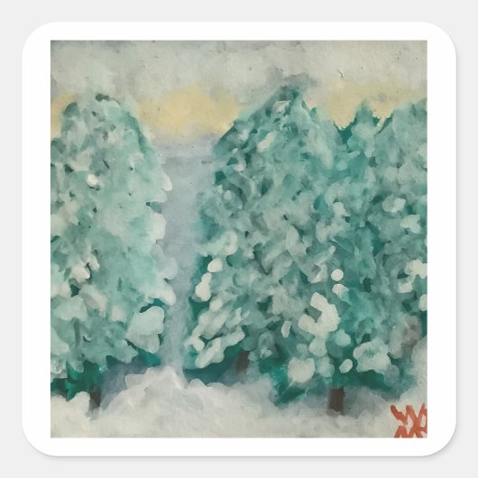 Winterbäume im Schnee Quadratischer Aufkleber (Vorderseite)