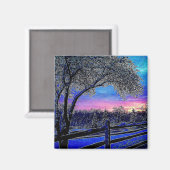 Winterbäume Impressionismus Sonnenaufgangslandscha Magnet (Vorderseite/Rückseite)