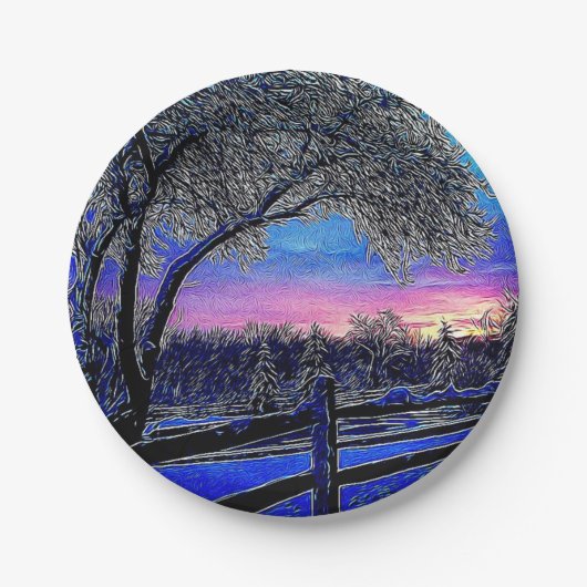 Winterbäume Impressionismus Sonnenaufgangslandscha Pappteller (Vorderseite)