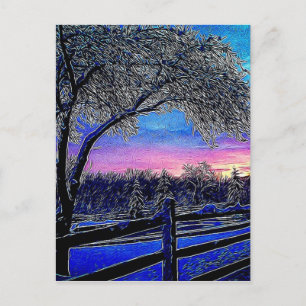 Winterbäume Impressionismus Sonnenaufgangslandscha Postkarte