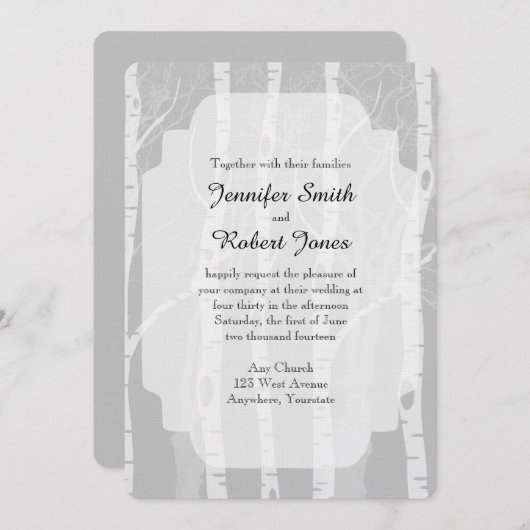 Winterbäume in Grauer Hochzeitseinladung Einladung (Vorne/Hinten)