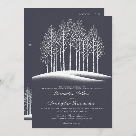 Winterbäume mit Details zum Hochzeitsempfang Einladung (Vorne/Hinten)