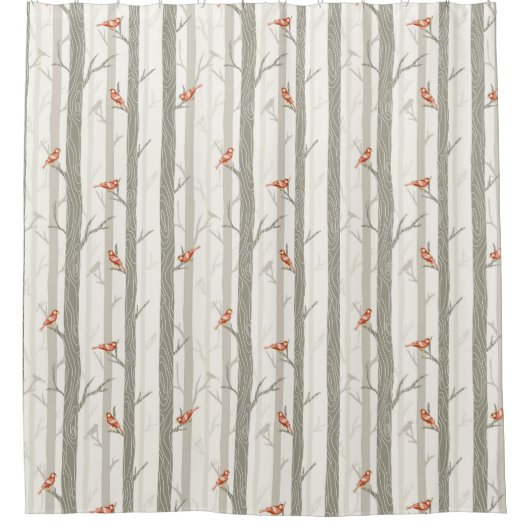 Winterbäume mit roten Kardinälen Duschvorhang (Vorderseite)