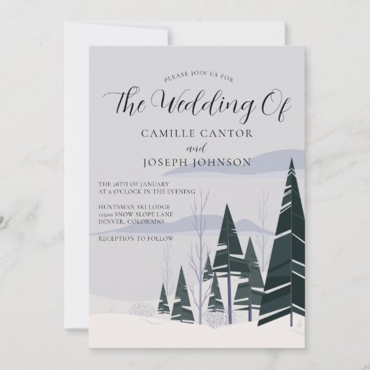 Winterbäume Moderne Hochzeit im Schneewald Einladung (Vorderseite)
