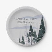 Winterbäume Moderne Schneewaldhochzeit Pappteller (Vorderseite)