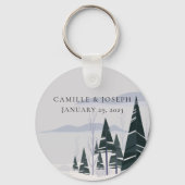 Winterbäume Moderne Schneewaldhochzeit Schlüsselanhänger (Vorderseite)