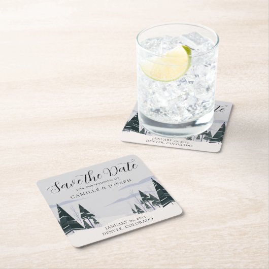 Winterbäume Moderner Schneewald Save the Date Rechteckiger Pappuntersetzer (Vor Ort)