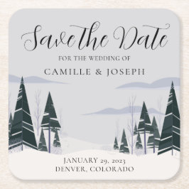Winterbäume Moderner Schneewald Save the Date Rechteckiger Pappuntersetzer