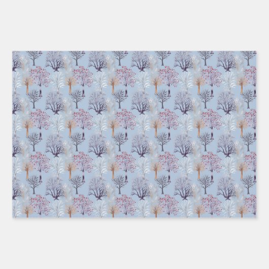 Winterbäume Modernes botanisches Wasserfarbenmuste Geschenkpapier Set (Vorderseite 3)