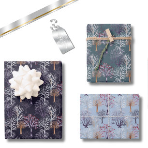 Winterbäume Modernes botanisches Wasserfarbenmuste Geschenkpapier Set