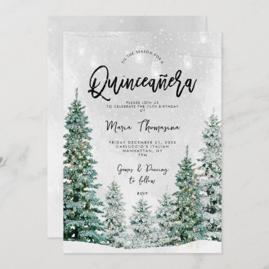 Winterbäume Quinceanera Einladung zum Geburtstag (Vorne/Hinten)