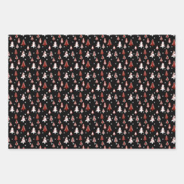 Winterbäume Roter Schwarz-weißer Schnee Geschenkpapier Set