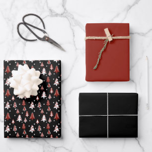 Winterbäume Roter Schwarz-weißer Schnee Geschenkpapier Set