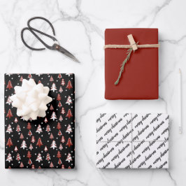 Winterbäume Rotes Schwarz-weißes Schneedeckpapier  Geschenkpapier Set