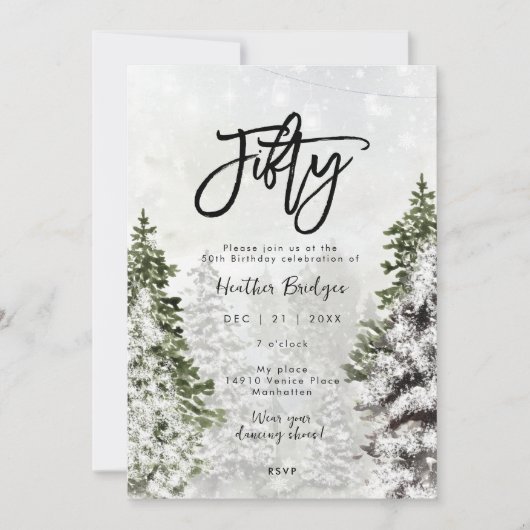 Winterbäume Schnee 50. Geburtstagsparty Einladung (Vorderseite)