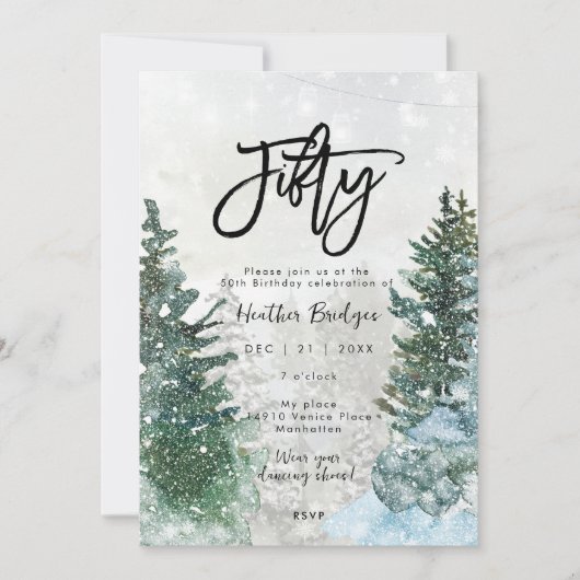 Winterbäume Schnee 50. Geburtstagsparty Einladung (Vorderseite)