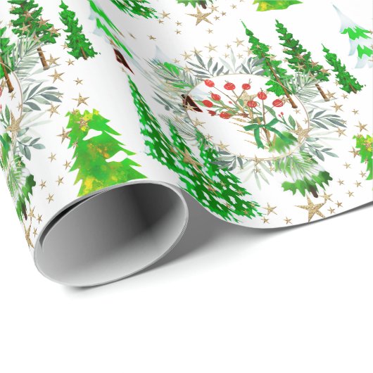 Winterbäume und Berries Geschenkpapier (Rolleneckpunkt)