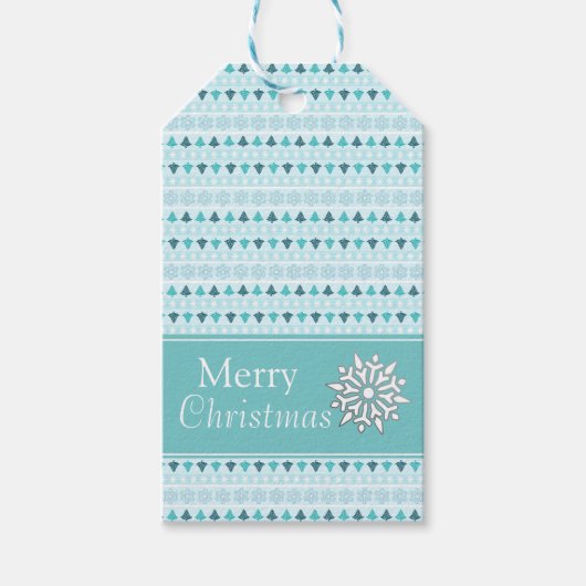 Winterbäume und Schneeflocken Muster Blau Geschenkanhänger (Vorderseite)