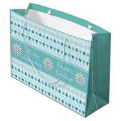 Winterbäume und Schneeflocken Muster Blau Große Geschenktüte (Rückseite Schrägansicht)
