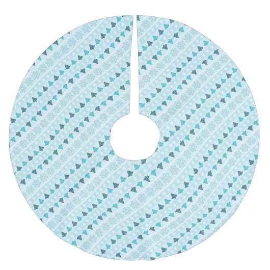 Winterbäume und Schneeflocken Muster Blau Polyester Weihnachtsbaumdecke (Vorderseite)