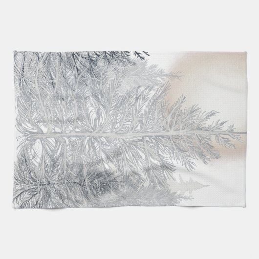 Winterbäume und Sonne, frostig schwarz und weiß Geschirrtuch (Horizontal)