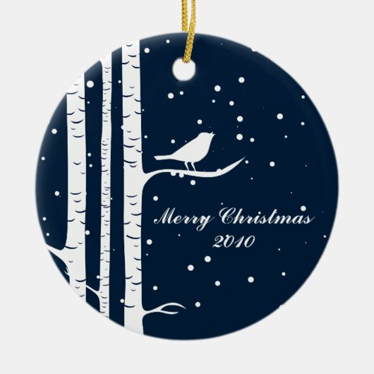 Winterbäume und Vögel Keramik Ornament (Vorne)