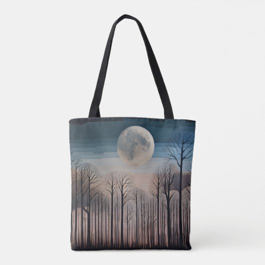 Winterbäume und Vollmond Tasche (Rückseite)