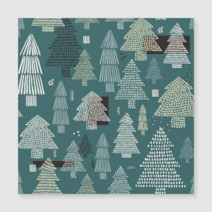 Winterbäume, vintage Weihnachtsmuster. Magnetkarte