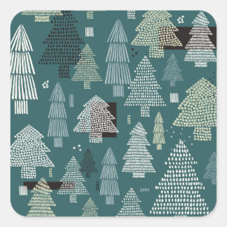 Winterbäume, vintage Weihnachtsmuster. Quadratischer Aufkleber