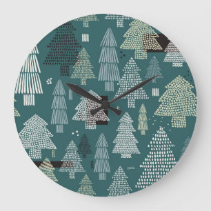 Winterbäume, Weihnachtsmuster der Jahrtausende. Große Wanduhr