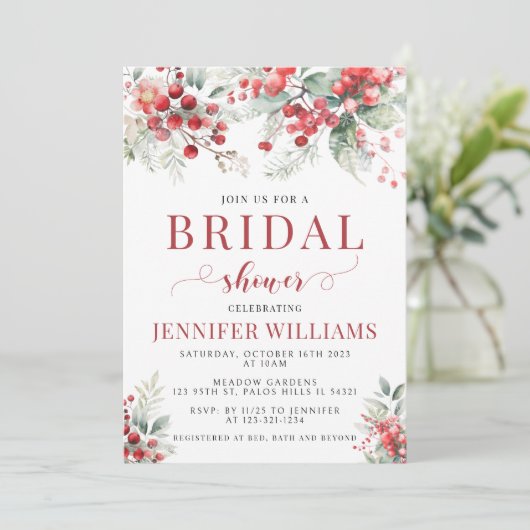 Winterbeere Weihnachtsbrause Einladung (Stehend Vorderseite)