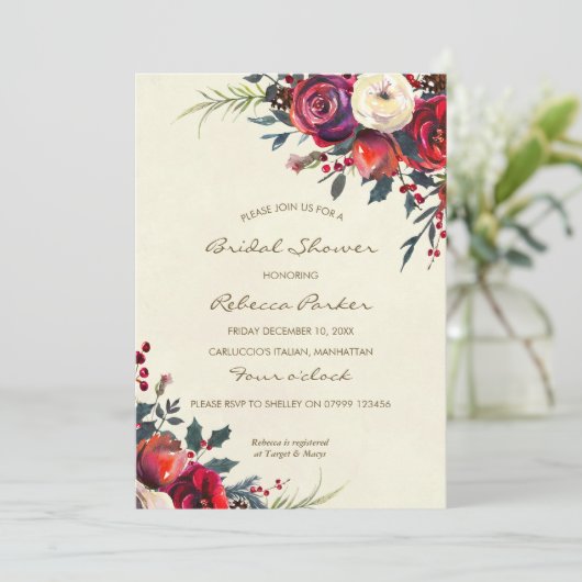 Winterbeeren Braudusche Weihnachten Einladung (Stehend Vorderseite)