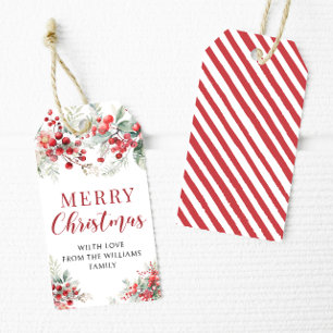 Winterbeeren Grünpflanzen Frohe Weihnachtsgeschenk Geschenkanhänger
