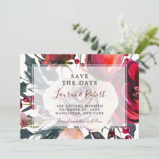 Winterbeeren Save the Date Einladung (Stehend Vorderseite)