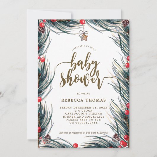 Winterbeeren und Kiefernbrause Einladung (Vorderseite)