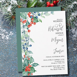 Winterbeeren- und Stechpalmen-Hochzeitsprobe-Dinne Einladung