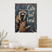 Winterbeobachter: Raccoon auf dem Stumpf Poster (Küche)