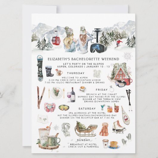 Winterberg | Junggeselinnen-Abschied Ski Einladung (Vorderseite)