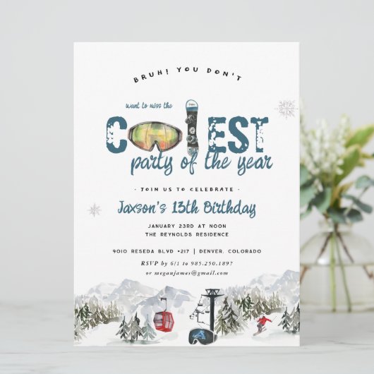 Winterberg | Snowboarden Skifahren Party Einladung (Stehend Vorderseite)