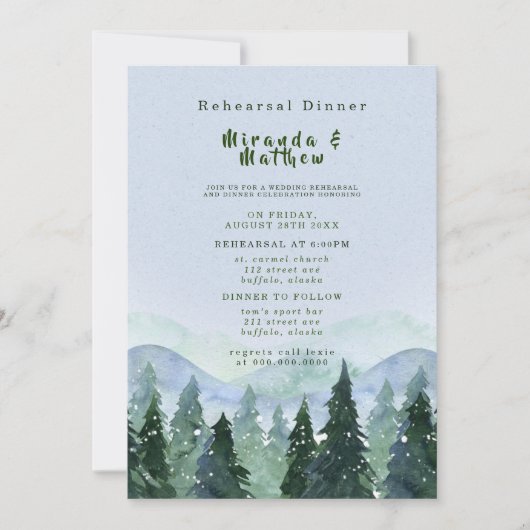 Winterbergbaum Landschaft Probe Abendessen Einladung (Vorderseite)