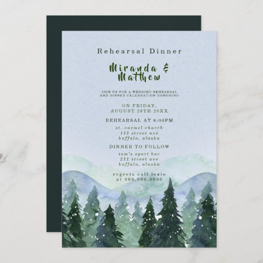 Winterbergbaum Landschaft Probe Abendessen Einladung (Vorne/Hinten)