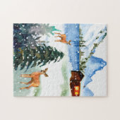 Winterberghütte mit Hirsch Puzzle (Horizontal)