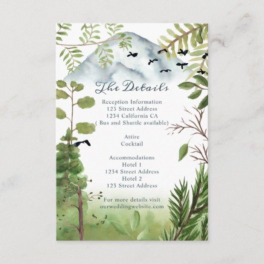 Winterbergkiefern Wasserfarbene Hochzeitsdetails Begleitkarte (Vorderseite)