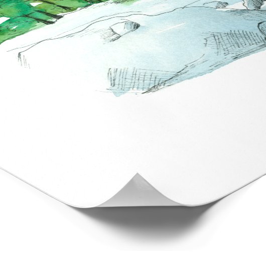 Winterberglandschaft Felsen Evergreen Trees Poster (Ecke)