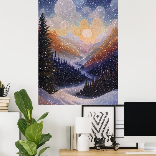 Winterbergtal im Pointillistischen Stil Poster (Heimbüro)