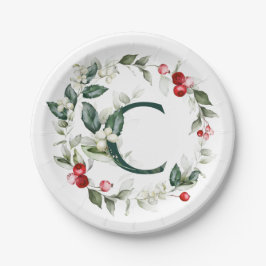 Winterberries Monogram C Paper Plate Pappteller