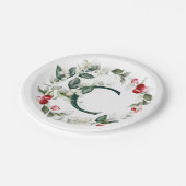 Winterberries Monogram C Paper Plate Pappteller (Schrägansicht)
